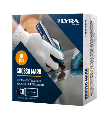 LYRA L4030099, LYRA Permanentmarker schwarz 4-12mm, für professionelle Markierungen auf glatten und rauen Oberflächen, 10 Marker in Box von LYRA