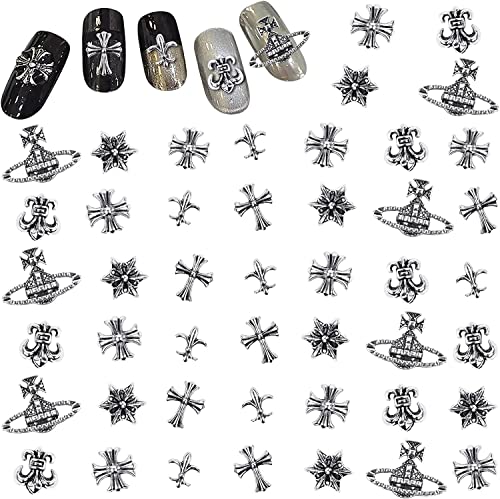 LYSAIMG 110 Stück Metall Kreuz Nagelkunst Dekorative Nägel, Punk Vintage Nagelkunst Zubehör, 3D Silber Metall Kreuz Nail Art Handwerk DIY Nail Accessories. von LYSAIMG