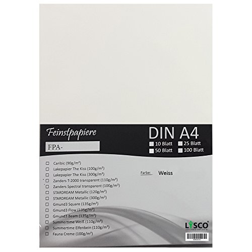 GMUND Transparentpapier DIN A4 Farbe Weiß transparent / LYSCO® Feinstpapierset mit 25 Blatt Inhalt (FPA-126) - bedruckbar, sehr gute Qualität, für Einladungen, als Einlegeblätter für Alben, Fotoalben, Fensterbilder, Bastelarbeiten uvm. von LYSCO