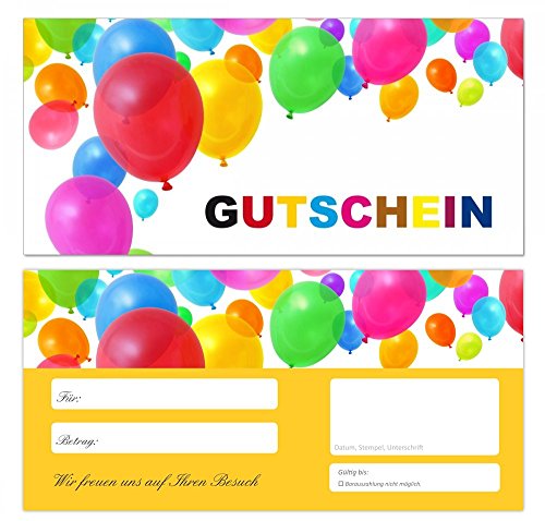 100 Stück Premium Geschenkgutscheine (Luftballons-671) - Ein schönes Produkt für Ihre Kunden Gutscheine Gutscheinkarten für Bereiche wie Freizeit, Feier, Geburtstag, Spielzeug und vieles mehr von LYSCO