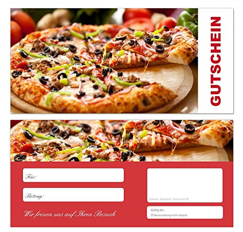 LYSCO 100 Stück Premium Gutscheine (Pizza-672) - Ein schönes Produkt für Ihre Kunden Gutscheine Gutscheinkarten für Bereiche wie Gastronomie, Pizzeria, Restaurant, Lieferdienst und vieles mehr von LYSCO