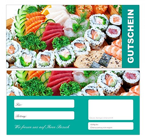 50 Stück Premium First Class Geschenkgutscheine (Fisch-679) - Ein schönes Produkt für Ihre Kunden Gutscheine Gutscheinkarten für Bereiche wie Einzelhandel, Fischerei, Restaurant, Sushi, Fischhandel, Fischfachgeschäft, Gastronomie und vieles mehr von LYSCO