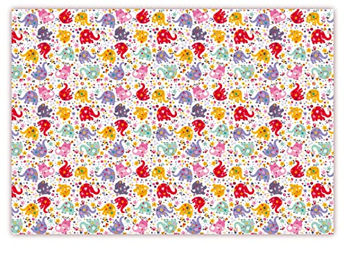 6 Blatt - Geschenkpapier schönes Motiv mit bunten lachenden Elefanten, Vögel, lächelnde Blumen, Sterne, Herzen, Format DIN B1 ( 1000 x 700 mm ) ideal als Verpackung nicht nur für Kindergeschenke sondern auch für Erwachsene zu empfehlen, gerollte Lieferung ( Ges-501 ) von LYSCO