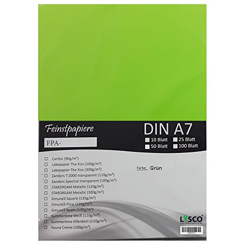 GMUND Transparentpapier DIN A7 Farbe Giftgrün / Grün / LYSCO® Feinstpapierset mit 100 Blatt Inhalt (FPA-123) - bedruckbar, sehr gute Qualität, für Einladungen, als Einlegeblätter für Alben, Fotoalben, Fensterbilder, Bastelarbeiten uvm. von LYSCO