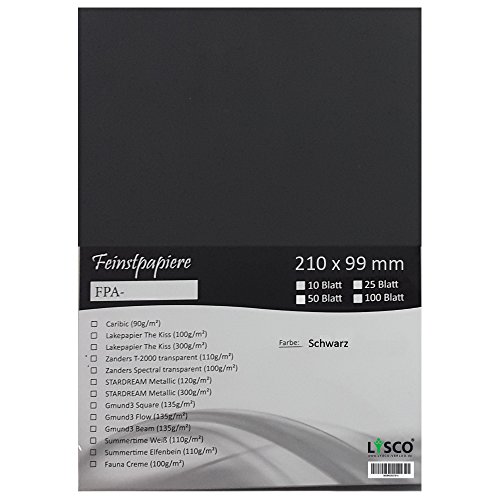 GMUND Transparentpapier DIN lang Farbe Schwarz / LYSCO® Feinstpapierset mit 100 Blatt Inhalt (FPA-125) - bedruckbar, sehr gute Qualität, für Einladungen, als Einlegeblätter für Alben, Fotoalben, Fensterbilder, Bastelarbeiten uvm. von LYSCO