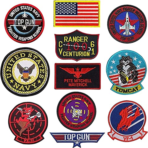 11 PCS Top Gon Bügelaufnäher für Kleidung, USA US Flagge Aufnäher bestickt nähen Aufnäher Luftwaffe Marine Armee Jacke taktische militärische Logo dekorative Applique von LYSPJEWY