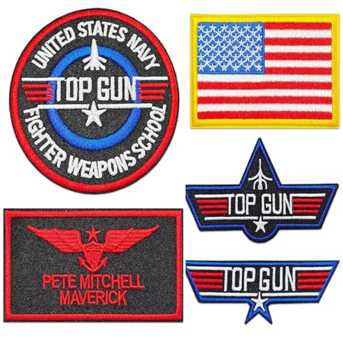 5 PCS Top Gon Bügelaufnäher für Kleidung, USA US Flagge Aufnäher bestickt nähen Aufnäher Luftwaffe Marine Armee Jacke taktische militärische Logo dekorative Applique von LYSPJEWY