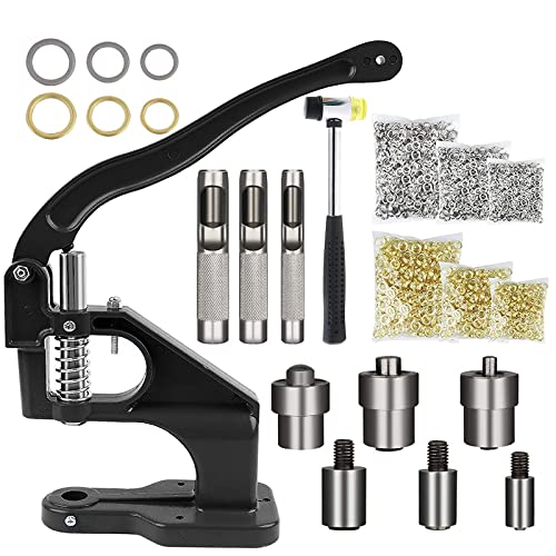 1 Set Handpresse, Ösen, Maschine, Lochstanzer, Werkzeug-Set mit Hammerschablonen und Ösen für Ösen, Druckknöpfe, Nieten, Ösen, Perlen, Schwarz von LYTDMSKY