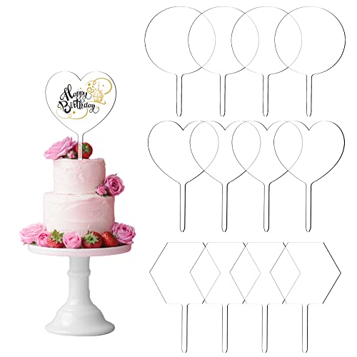 LYTIVAGEN 12 Stück Acryl Kuchen Topper Runde Torten Topper Blanko Herz Cupcake Topper Transparent Tortentopper Leer Kuchenaufsätze DIY Tortentopper 10cm Acryl Kuchen Rohlinge für Geburtstag Hochzeit von LYTIVAGEN