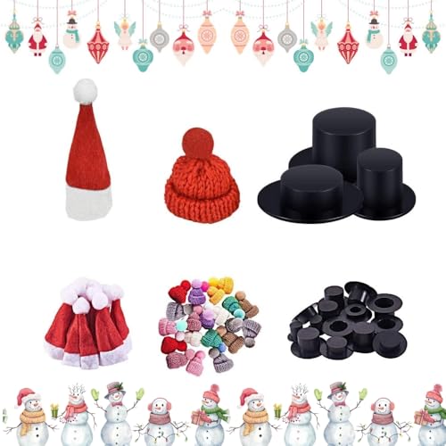 LYTIVAGEN 120 Stück Mini Weihnachten Hut Weihnachtsmütze Weihnachtshut Klein Weihnachtsmann Mütze Strickmütze Mini Schneemann Hut Nikolausmützen Kunststoff Top Hüte für Weihnachten Deko DIY Handwerk von LYTIVAGEN