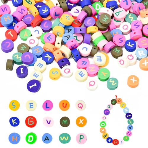 LYTIVAGEN 200 Stück Buchstabenperlen zum Auffädeln Bunte Buchstaben Tonperlen A bis Z Alphabet Bastelperlen Polymer Clay Beads Buchstaben Schmuckperlen Weiche Keramik Alphabet Perlen für Armbänder von LYTIVAGEN