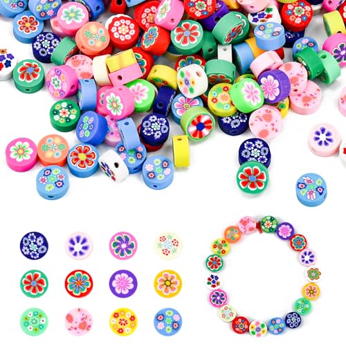 LYTIVAGEN 200 Stück Topf Blumen Perlen zum Auffädeln Blumen Bastelperlen Polymer Clay Beads Blumen Armband Perlen Bunte Fimo Schmuckperlen Weiche Keramik Blumenperlen für DIY Armband Halskette von LYTIVAGEN