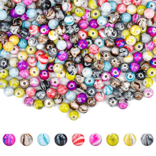 LYTIVAGEN 500 Stück 8mm Acryl Perlen Acryl Bastelperlen zum Auffädeln Tintenmuster Schmuckperlen Runde Lose Beads Bunte Acryl Armband Perlen Marmor Effekt Perlen für DIY Armband Halskette Ohrringe von LYTIVAGEN