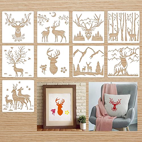 LYTIVAGEN 9 Stück Hirsch Stencil Schablonen Hirsch Malerei Schablonen Wald Hirsch Berg Zeichnen Vorlagen Tiere Zeichnungs Schablonen Hirsch Malschablone für Scrapbooking DIY weihnachtskarten, 28x28cm von LYTIVAGEN