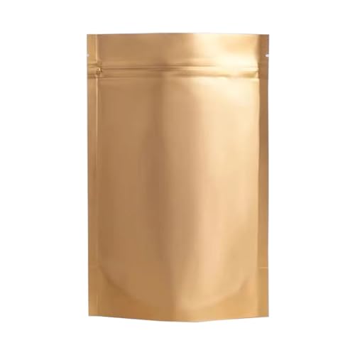 Wiederverschließbare Durchsichtige 100Pcs Matte Mylar Foil Stand Up Bag Zip Lock Reclosable Reusable Tear Notch Food Snack Ground Coffee Bean Pouches Beutel für verschiedene Materialien geeignet(Gold, von LYXYGMV