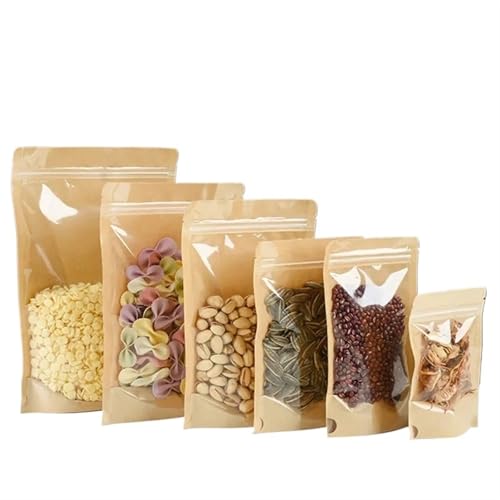 Wiederverschließbare Durchsichtige 100pcs Thick Front Transparent Kraft Paper Bag Nut Tea Self-standting Zip lock Package Bag Zip Lock Plastic Display Window Bags Beutel für verschiedene Materialien g von LYXYGMV