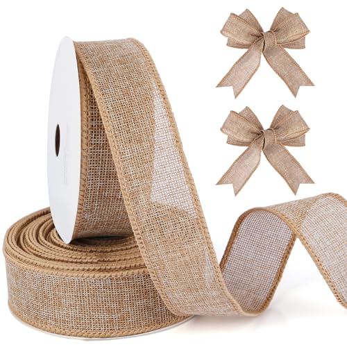 Juteband 3,8cm Breit, 2 Rollen 9M Burlap Band mit Draht, Sackleinen Decoband, Dekoband Juteband für Handwerk, Hochzeitdeko, Herbstkranz von LYYDHWBN