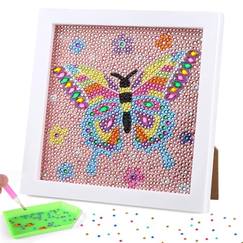 LYYDHWBN Diamond Painting mit Rahmen, Diamant Painting Bilder Kinder Schmetterling, 15 X 15 cm Bastelset Mädchen mit Werkzeugen, Geschenke für Mädchen 6 7 8 9 10 11 12 Jahre von LYYDHWBN