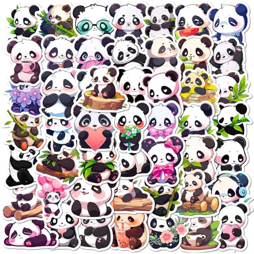 Cartoons Panda Aufkleber Panda Sticker Set 50 Stücke Niedlich Deko für Auto Laptop Skateboard Fahrrad Moped Motorrad Fahrrad Computer,Geeignet für Erwachsene Kinder von LYunMu