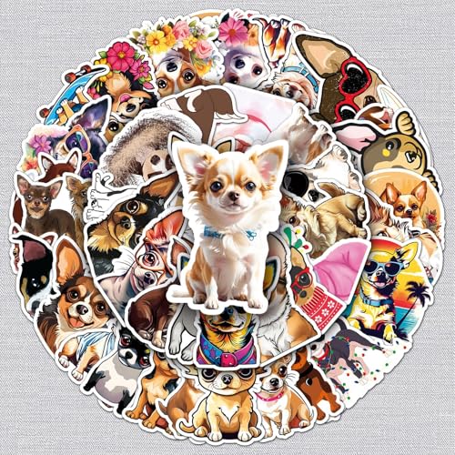 Chihuahua Aufkleber Chihuahua Sticker Set 50 Stücke Niedlich Deko für Auto Laptop Skateboard Fahrrad Moped Motorrad Fahrrad Computer,Geeignet für Erwachsene Kinder von LYunMu