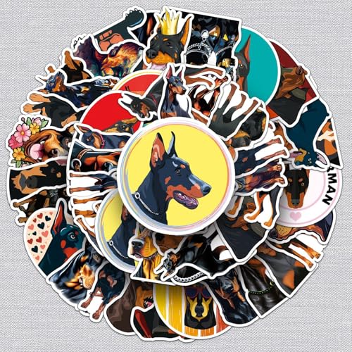 Dobermann Hund Aufkleber Dobermann Sticker Set 50 Stücke Niedlich Deko für Auto Laptop Skateboard Fahrrad Moped Motorrad Fahrrad Computer,Geeignet für Erwachsene Kinder von LYunMu