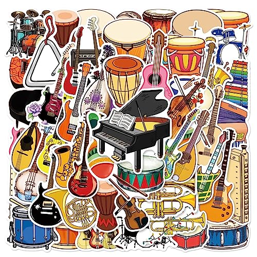 Instrumenten Aufkleber Musical Instrument Sticker Set 50 Stücke Niedlich Deko für Auto Laptop Skateboard Fahrrad Moped Motorrad Fahrrad Computer,Geeignet für Erwachsene Kinder von LYunMu