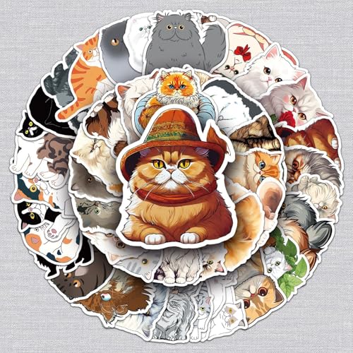 Persische Katze Aufkleber Katze Sticker Set 50 Stücke Niedlich Deko für Auto Laptop Skateboard Fahrrad Moped Motorrad Fahrrad Computer,Geeignet für Erwachsene Kinder von LYunMu