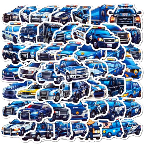 Polizeiauto Aufkleber Police Car Sticker Set 50 Stücke Niedlich Deko für Auto Laptop Skateboard Fahrrad Moped Motorrad Fahrrad Computer,Geeignet für Erwachsene Kinder von LYunMu