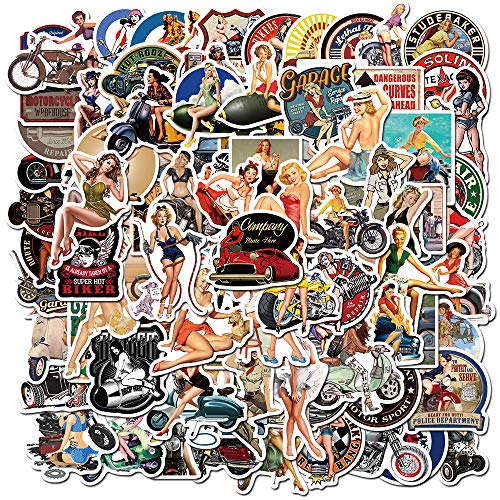 Retro Vintage Aufkleber Retro Mädchen Sticker Set 100 Stücke Anime Pinup-Girl Deko für Auto Laptop Skateboard Fahrrad Moped Motorrad Fahrrad Computer,Geeignet für Erwachsene Kinder von LYunMu