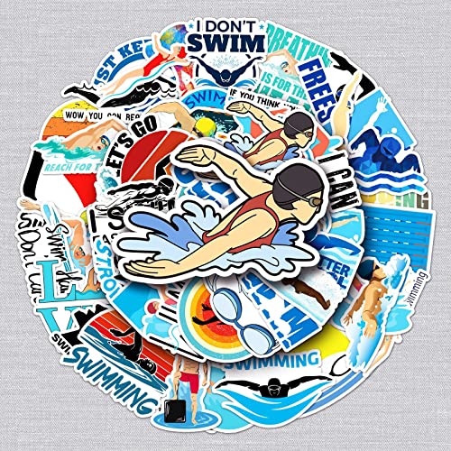 Schwimmen Aufkleber Swim Sticker Set 50 Stücke Niedlich Deko für Auto Laptop Skateboard Fahrrad Moped Motorrad Fahrrad Computer,Geeignet für Erwachsene Kinder von LYunMu