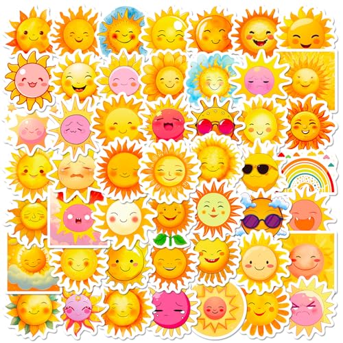 Sonne Aufkleber Sun Sticker Set 50 Stücke Niedlich Deko für Auto Laptop Skateboard Fahrrad Moped Motorrad Fahrrad Computer,Geeignet für Erwachsene Kinder von LYunMu