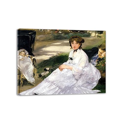 LZ6J8C9 Édouard Manet gerahmtes berühmtes Gemälde. Reproduktion von Leinwanddrucken „Im Garten“. Druck auf Leinwand. Klassische Bilder für das Wohnzimmer, 40 x 52 cm (15,7 x 20,5), gerahmt von LZ6J8C9