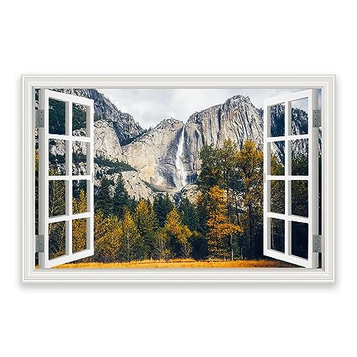 LZ6J8C9 Leinwandbild Fensterblick. Herbstliche Naturlandschaft auf Leinwand Malerische ParkBild. Natur Kunstdruck Wanddeko Wand Wohnzimmer 75 x 120 cm (29,5 x 47,2), rahmenlos von LZ6J8C9