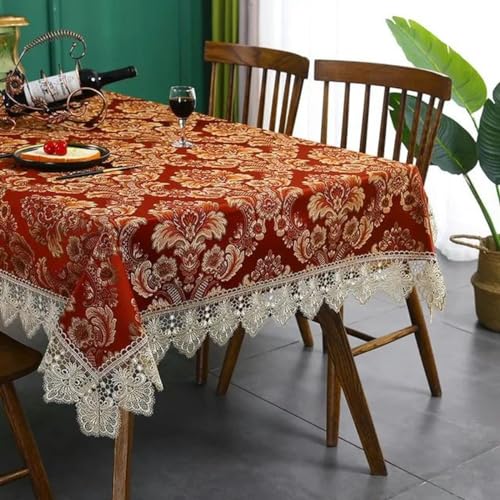 Rote Spitzen-Tischdecken, Jacquard, für Hochzeit, Tee, Kaffee, Esszimmer, runde Tischdecke, Küche, Party, Weihnachten, Heimdekoration, Stil 01, 110 x 110 cm, quadratisch von LZBANI