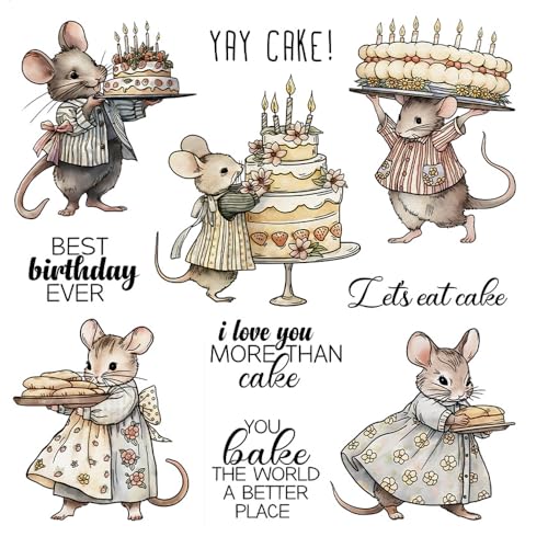 LZBRDY Niedliche Maus- und Happy Cake-Designs mit transparenten Stempeln und Metall-Stanzformen für Scrapbooking, Papierbasteleien und Geschenkdekorationen von LZBRDY