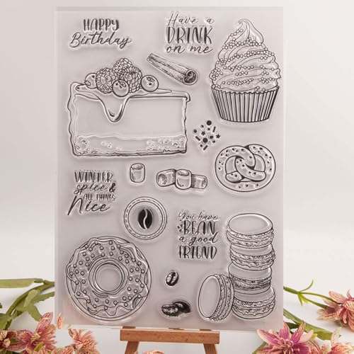 LZBRDY Silikon-Stempel für Kuchen, Donut-Macarons, süße Snacks, transparent, für Kartenherstellung und Scrapbooking, Kunsthandwerk von LZBRDY