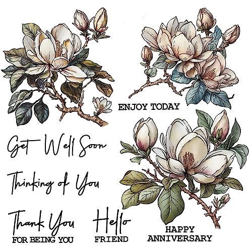 LZBRDY Spring Bloomed Magnolia Flowers Clear Stamps and Dies Set - DIY Card Making, Scrapbooking, Photo Gifts, Alben, Crafts Decor, and Greeting Cards von LZBRDY