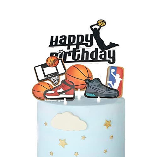 Basketball-Kuchendekorationen Basketball Happy Birthday Kuchendekorationen Partyzubehör für Basketball Geburtstag Party Dekorationen Sport Babyparty Party Dekorationen 7 Stück von LZGQXF