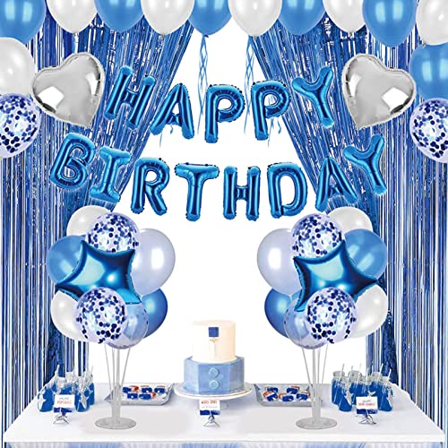 LZHLMCL Partyballon Blauer Geburtstags Aluminiumfolie Buchstaben Set Ballon Blauer Regenvorhang Hintergrund Wanddekoration Ballon Set von LZHLMCL