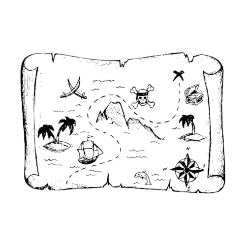 Wandaufkleber mit Piratenschiff und Schatzkarte, für Klassenzimmer und Kinderzimmer, Piratenkarte, Nimmerlandkarte, Wandtattoo, klein – 40x56cm von LZHOUTING