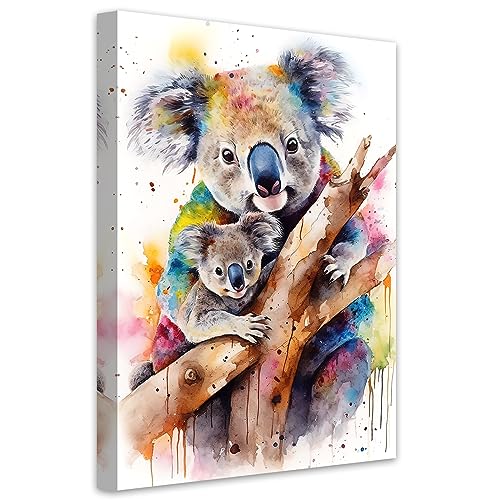 LZIMU Aquarell Koalas Bild auf Leinwand Mutter Koala und Baby Koala auf Baum Leinwand Bild niedliche Tiere Kunstwerk Wanddekoration Gerahmt (2, 30.00x45.00cms) von LZIMU