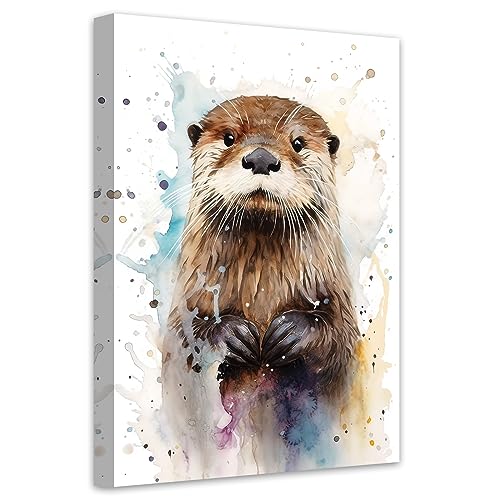 LZIMU Aquarell Otter Bild auf Leinwand lustiges Otter Leinwandbild niedliche Tiere Kunstwerk für Kinderzimmer Kinderzimmer Wanddekoration Gerahmt (3, 28.00x35.00cms) von LZIMU