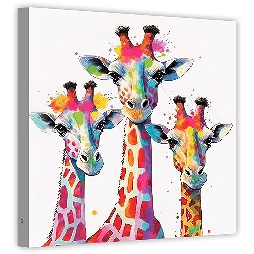 LZIMU Giraffen Familien bild auf Leinwand lustige Giraffe Mama Papa Baby Leinwandbild für Kinderzimmer Kinderzimmer moderne Wanddekoration Gerahmt (2, 30.00x30.00cms) von LZIMU