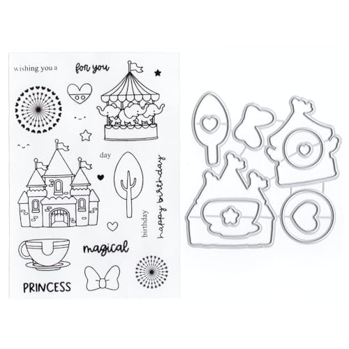 Castle transparente Stempel und Stanzformen für Kartenherstellung, Vergnügungspark, Metall-Stanzformen für Scrapbooking, Papier, selbstgemachte Siegel, Prägeschablonen, Schablonen von LZJSYKDQ