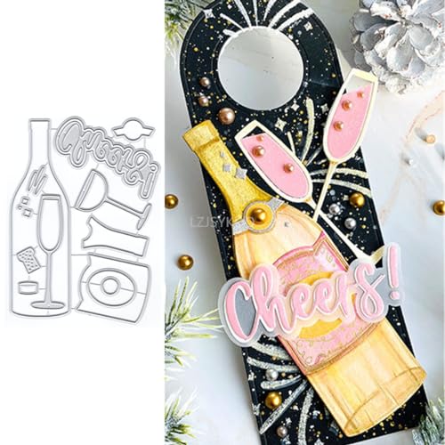 Cheers Stanzformen für Kartenherstellung, Champagner-Stanzformen aus Metall für Papier, Scrapbooking, DIY-Schablonen für Album, Party, Hochzeit, Festivals, Dekoration von LZJSYKDQ