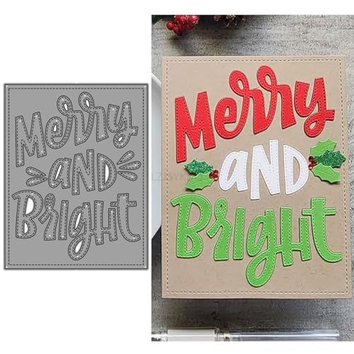 Merry and Bright Stanzformen für Kartenherstellung, quadratische Hintergrundplatte, Metall-Stanzformen für Papier, Scrapbooking, DIY-Schablonen für Album, Party, Hochzeit, Festivals, Dekoration von LZJSYKDQ