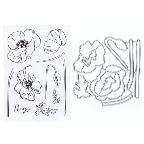 Transparente Pfingstrosen-Stempel und Stanzformen für Kartenherstellung, Blumen, neue Metall-Stanzformen für Scrapbooking-Papier, selbstgemachte Siegel, Prägeschablonen, Schablonen von LZJSYKDQ