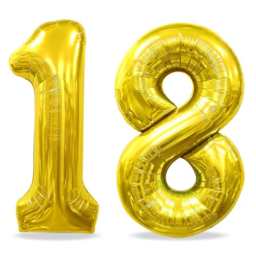 18. Geburtstagsdekoration mit goldenen Folienballons | Ballonzahlen für 18 Jahre | Männer & Frauen Geburtstagsballon Dekoration | Helium-geeignet | 40"-101cm von LZKHEH