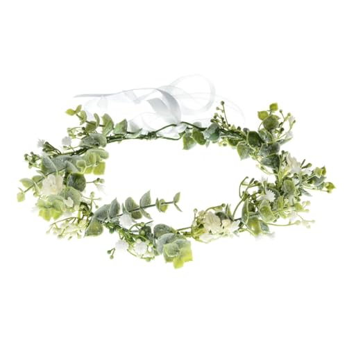 Künstlicher Blumenhaarreif: Blumenkranz mit Greenery-Krone und Brautschleier für Hochzeit, Party und Festival - Haarkranz, Kopfschmuck und Zierde in einem. von LZKHEH