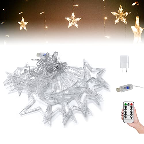 LZQ 3M LED Lichterkette Lichterwand Lichtervorhang für Außen und Innen 138 LEDs Warmweiß Lichterkettenvorhang mit 8 Modi, IP44 Weihnachtsbeleuchtung Weihnachtsdeko Lichterdeko (3M, Stern) von LZQ